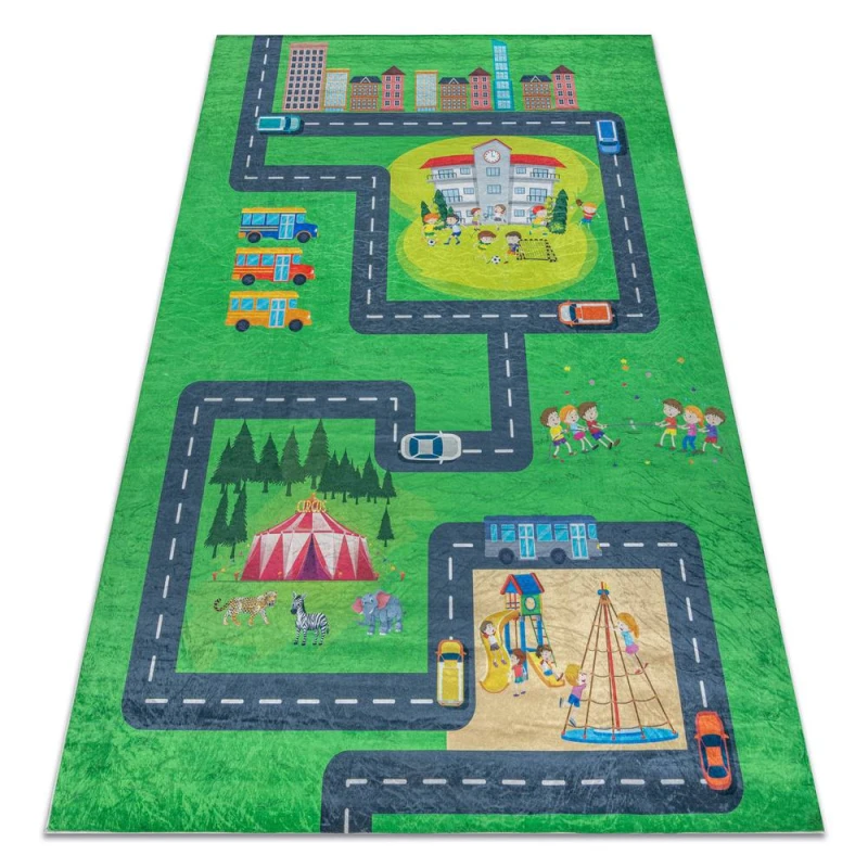 Image of RugsX Bambino 2660 Washing Carpet City, Streets For Children Anti Slip - Green / Grey 160X220 Cm