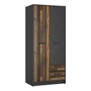 Image of Brooklyn 2 Door Wardrobe With 2 Drawers In Walnut And Dark Matera Grey