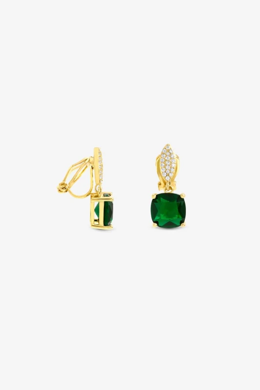 Image of Jon Richard Womens Gold Plated Cubic Zirconia Emerald Drop Clip Earrings Gold Female One Size