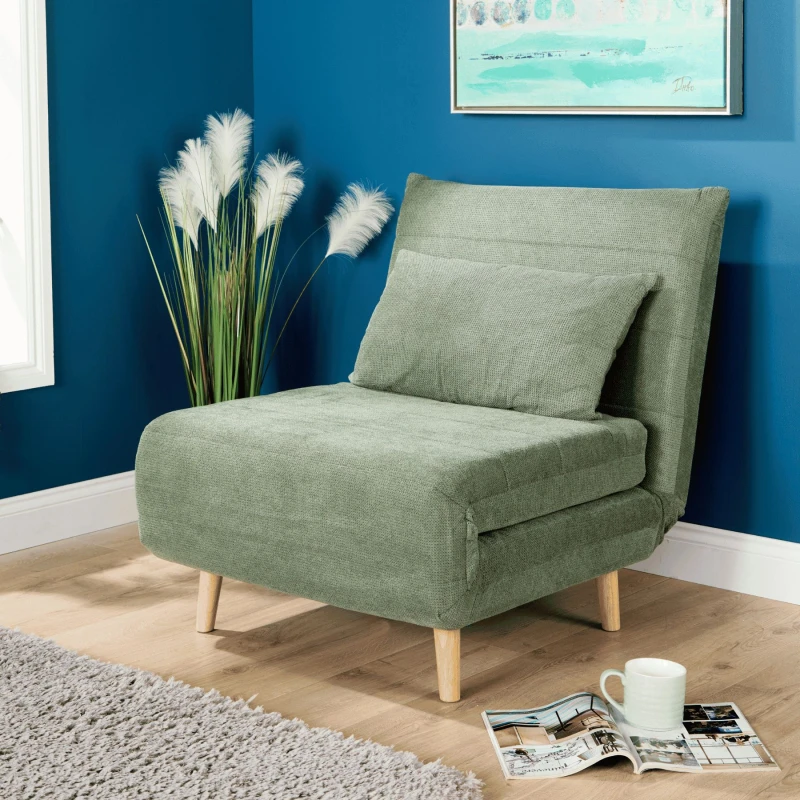 Image of Home Source Lorena Single Clic Clac Green Upholstered Sofa Bed Lounger Chair