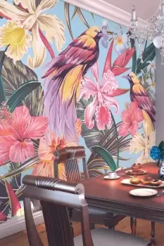 image of Birds and Flowers Multi Matt Smooth Paste the Wall Mural 350cm wide x 280cm high