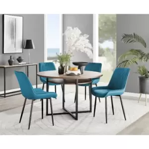 Image of Furniturebox Adley Brown Wood 120cm Storage Dining Table & 4 Blue Pesaro Black Leg Velvet Chairs