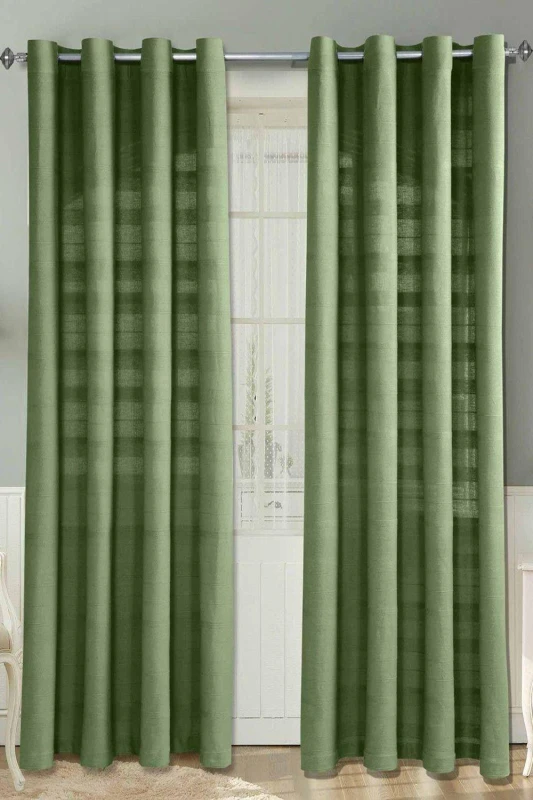 Image of Homescapes Cotton Rajput Ribbed Dark Olive Curtain Pair, 66 X 72"