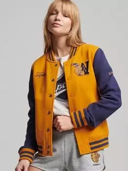 Image of Superdry Vintage Collegiate Jrsy Bomber - Yellow, Yellow, Size 12, Women