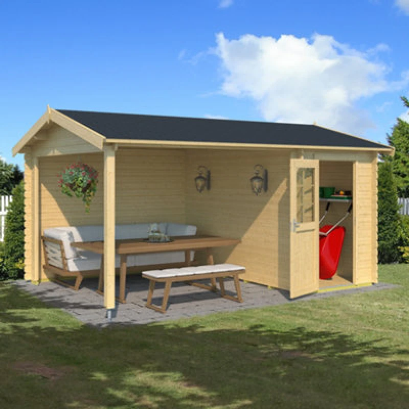 Image of Lasita Maja Lasita Osland Wibo Log Cabin With Veranda - 4.25M X 3M - Patio Canopy Area