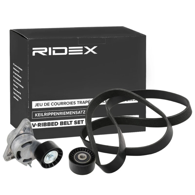 Image of RIDEX 542R0799 V-ribbed belt set Check alternator freewheel clutch & replace if necessary V-Ribbed Belt Set (542)