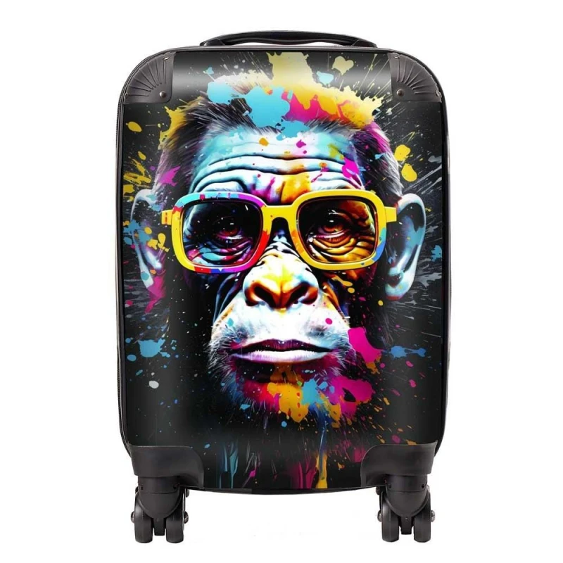 Image of Warren Reed - Designer Coloured Splashart Monkey Face with Glasses Suitcase in Blue Size: Large Blue Unisex Large