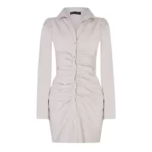Image of I Saw It First Ruched Button Front Shirt Dress - Cream