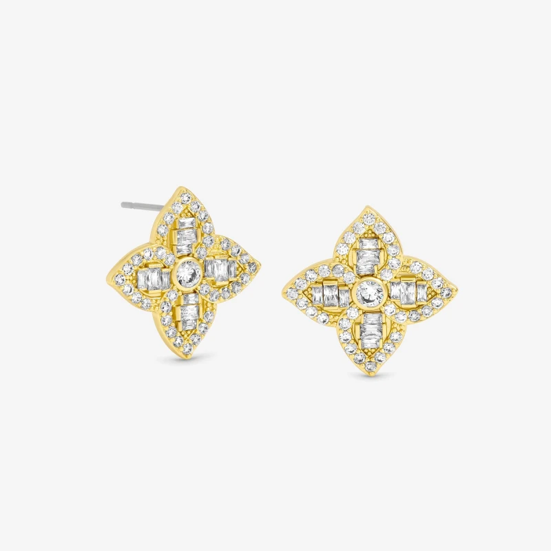 Image of Jon Richard 18K Gold Plated and Crystal Clover Earrings Huggie Earrings One Size Gold 39223110000