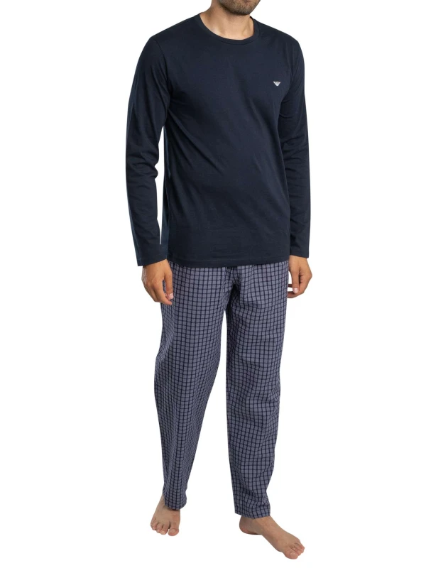 Image of Emporio Armani Check Longsleeved Pyjama Set Blue S