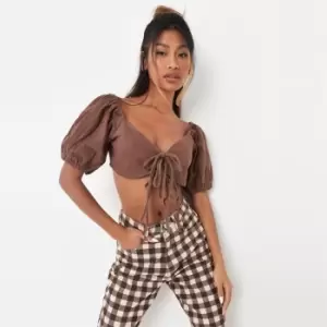 image of Missguided Front Puff Sleeve Top Co Ord - Brown