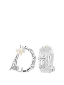 image of Jon Richard Silver Plated Multi Baguette Cubic Zirconia Clip On Hoop Earrings