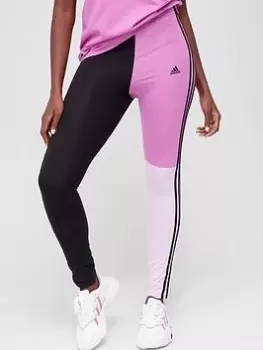 Image of adidas Colourblock Leggings - Black/Lilac, Black/Lilac, Size XL, Women