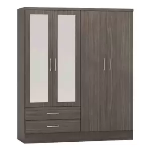 image of Seconique Nevada 4 Door 2 Drawer Wardrobe - Black Wood Grain