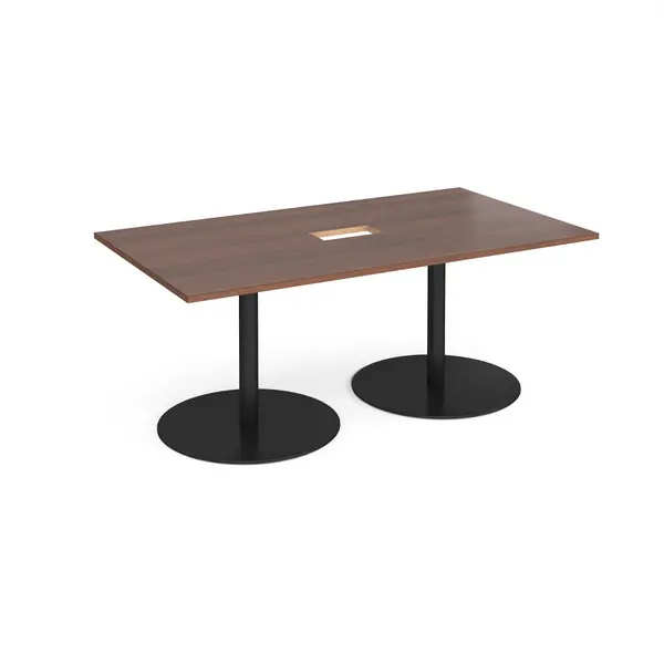 Image of Eternal Rectangular Office Boardroom Table with Power Module Cut Out - Walnut - Black Base - W1800mm