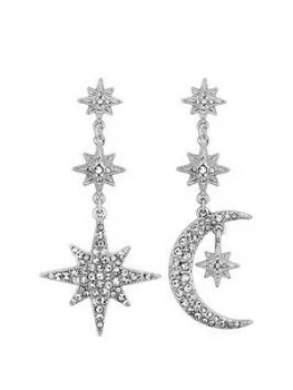 Image of Mood Mood Silver Plated Crystal Celestial Star And Moon Drop Earrings
