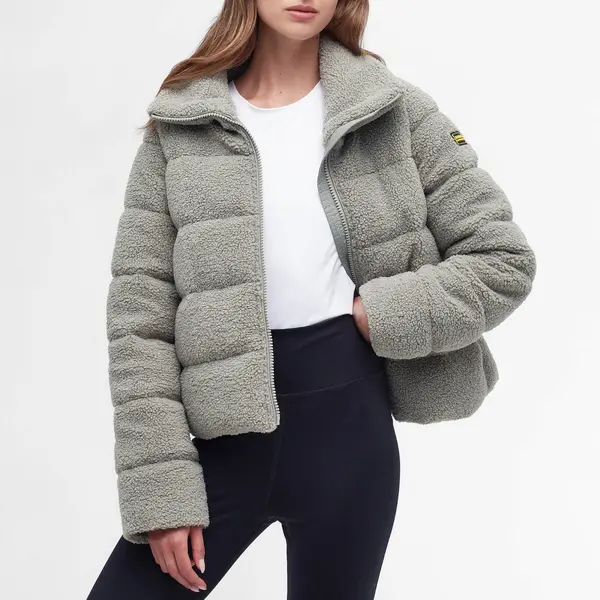 Image of Barbour International Maguire Quilted Faux Fur Jacket - UK 14 Grey Coats and Jackets female LQU1691GY31 UK 14