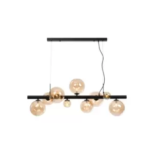 image of Marshall Linear Ceiling Pendant, 9 Light G9, Satin Black, Amber Plated Glass