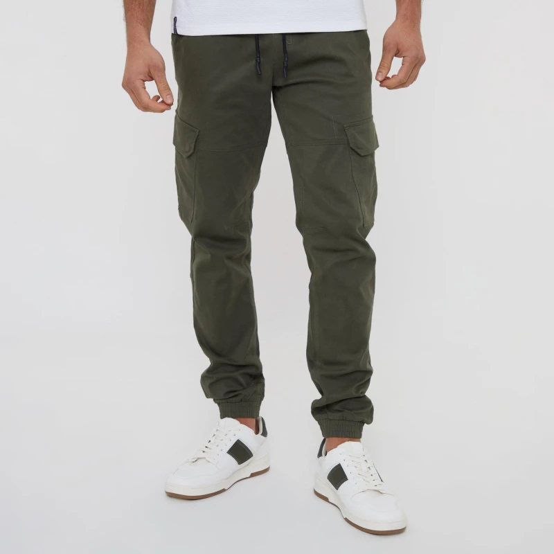 Image of Threadbare Cotton Jogger Style Cargo Trousers With Stretch - Green Green 2XL