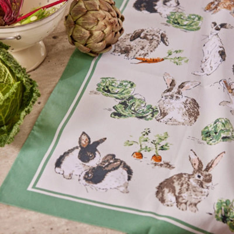 Image of Ulster Weavers 'Rabbit Patch' Animal Print 100% Cotton Tea Towel Green