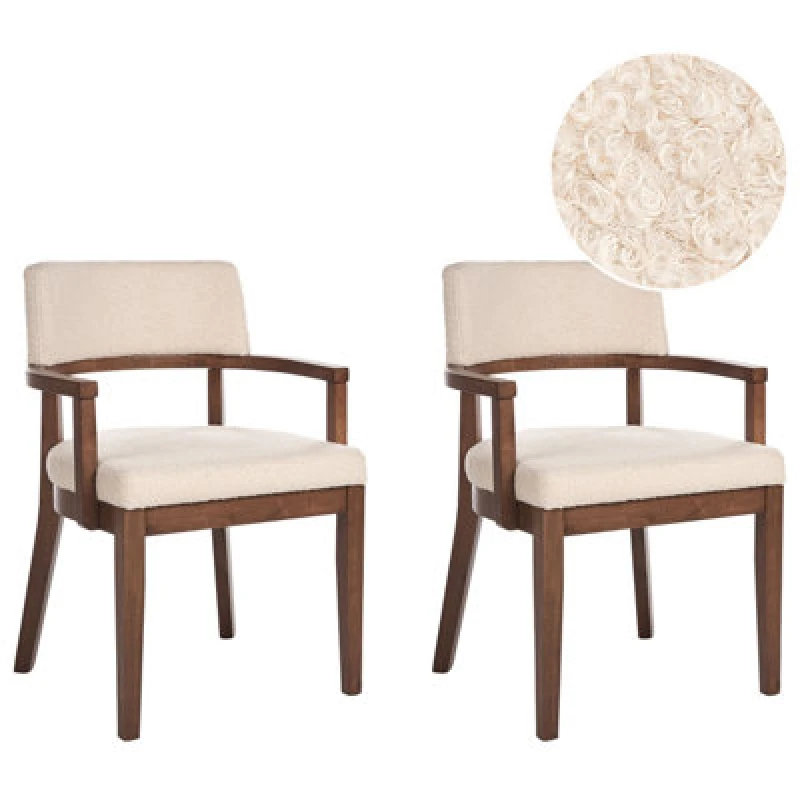 Image of Beliani Set Of 2 Dining Chairs Dalbo Boucle Dark Brown/ Beige