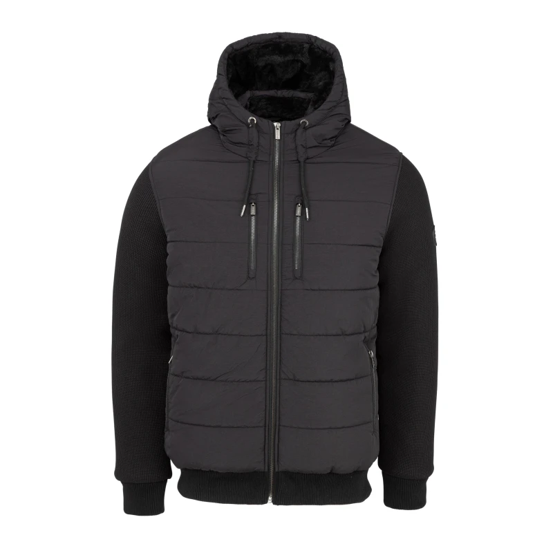Image of Firetrap Mens Sartorial Padded Quilted Long Sleeve Hybrid Jacket Black male XS