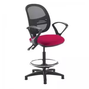 image of Jota mesh back draughtsmans chair with fixed arms - Diablo Pink