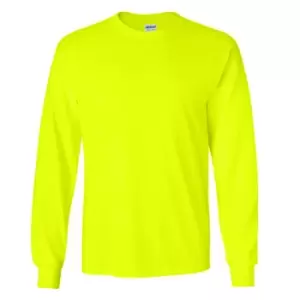 image of Gildan Mens Plain Crew Neck Ultra Cotton Long Sleeve T-Shirt (XL) (New Safety Green)