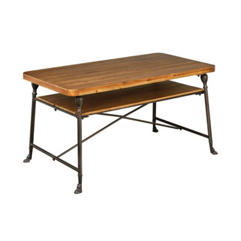 Image of Premier Housewares Interiors by Premier Two Tier Industrial Style Table, Natural wood Coffee Table, Coffee Table With Storage, Large Coffee Table Natu