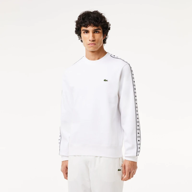 Image of Lacoste Stripe Logo Sweatshirt - White White XS