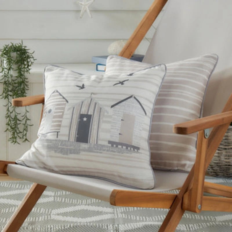 Image of Fusion 'Beach Huts' Outdoor Water & UV Resistant Garden Filled Bench Cushion Natural