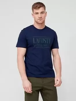 Image of Lacoste Logo Print T-Shirt - Navy, Size 4XL, Men
