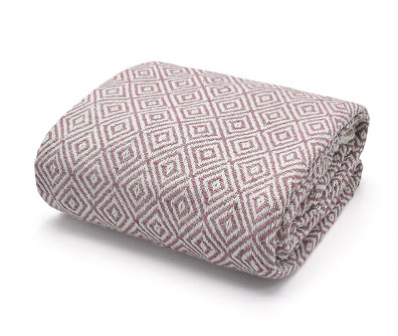 Image of Velosso Cosy Woven Cotton Print Throw Blanket In Plush Texture - Available For Sofa, Bed, Couch - 50Cm X 60Cm Throw - Blush