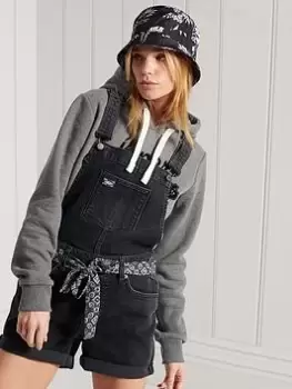Image of Superdry Utility Dungaree Short - Black, Size 14, Women