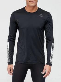 Image of Adidas 3 Stripe Techfit Baselayer Long Sleeve T-Shirt - Black, Size L, Men
