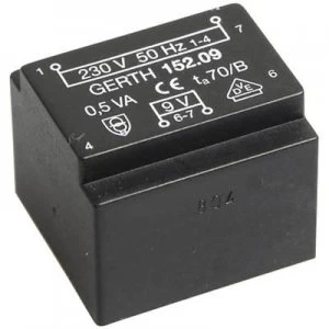Image of PCB mount transformer 1 x 230 V 2 x 9 V AC 0.50 VA 27 mA
