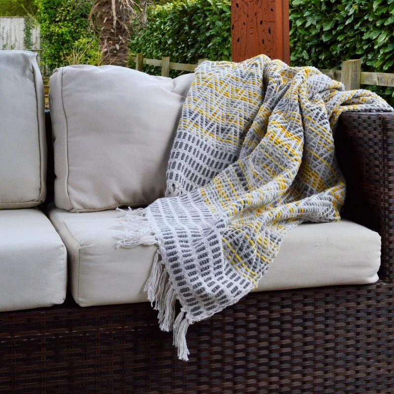 Image of Allure Bath Fashions Zig Zag Heavyweight Herringbone Throw Blanket in Mustard Size: 150cm x 200cm Mustard Unisex 150cm x 200 cm