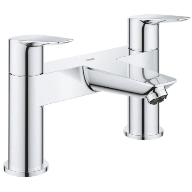 Image of Grohe Bauedge Two-Handle Deck-Mounted Bath Filler, Chrome, 1/2" - 118mm Spout (Model 25216001)