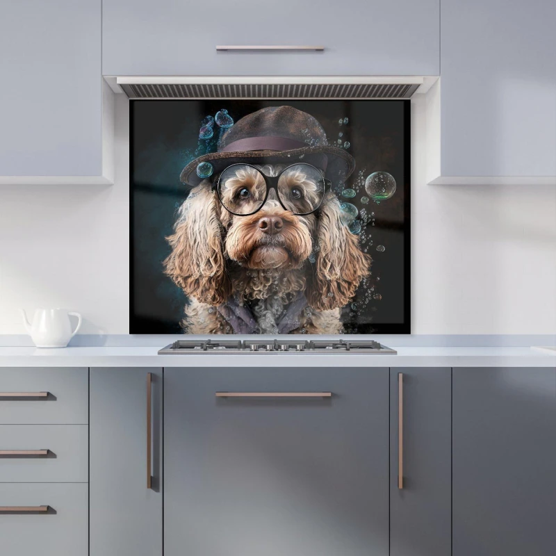 Image of Warren Reed - Designer Cockapoo Dog With Glasses Splashart Kitchen Splashback Size: 600mm x 750mm Multicolor Unisex 600mm x 750mm
