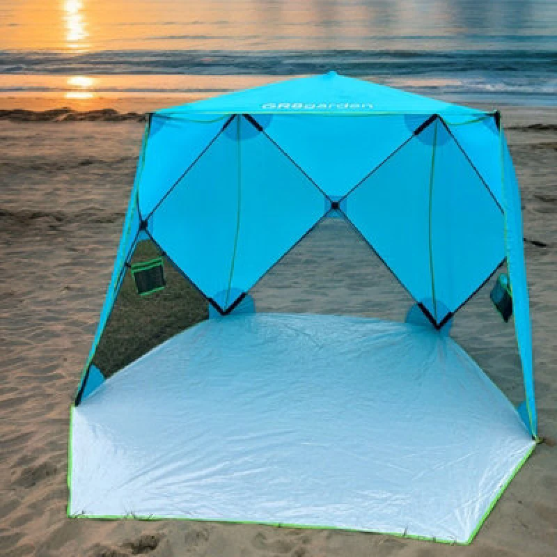 Image of Gr8 Garden Blue Pop Up Family Beach Tent Sun Shade Camping Shelter 3-4 Person UPF50+ UV Blue