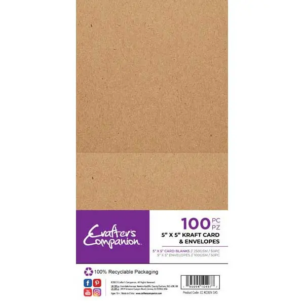 image of Crafter's Companion 5" x 5" Card Blanks & Envelopes Kraft 250 GSM Pack of 50