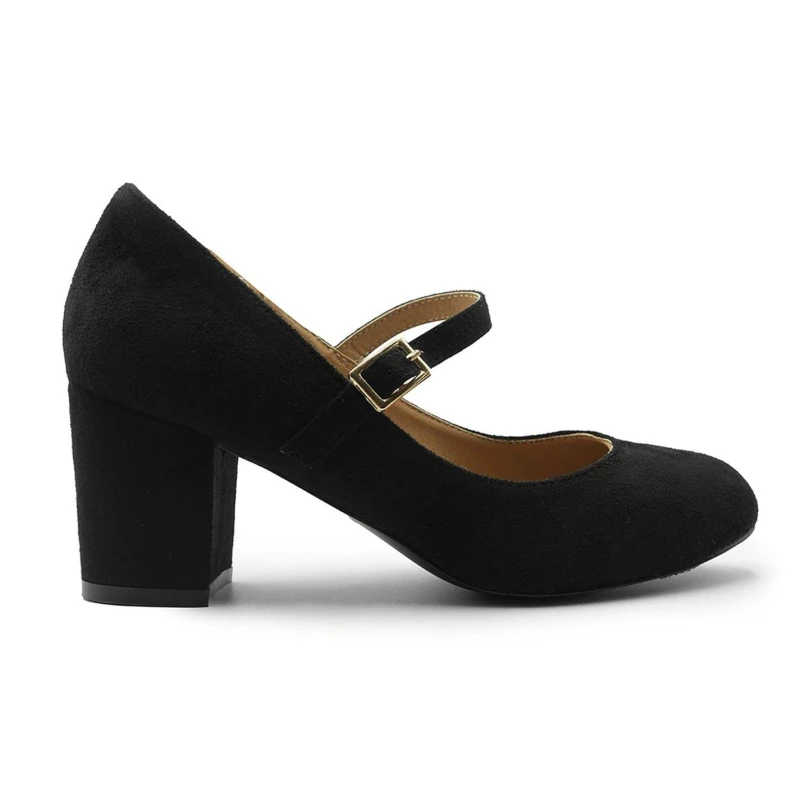 Image of Wheres That From Araceli Block Heel Pumps In Black Suede Black 4