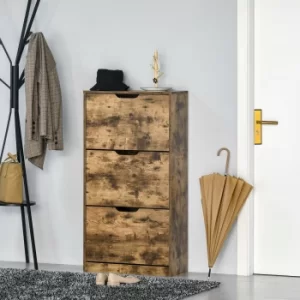 Image of HOMCOM Shoe Cabinet with 3 Flip Doors, Storage Rack with Open Compartment, Internal Dividers, for 12-18 Pairs of Shoes, Rustic Brown