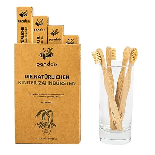 Image of Pandoo Bamboo Medium Soft children Toothbrush 4Pcs