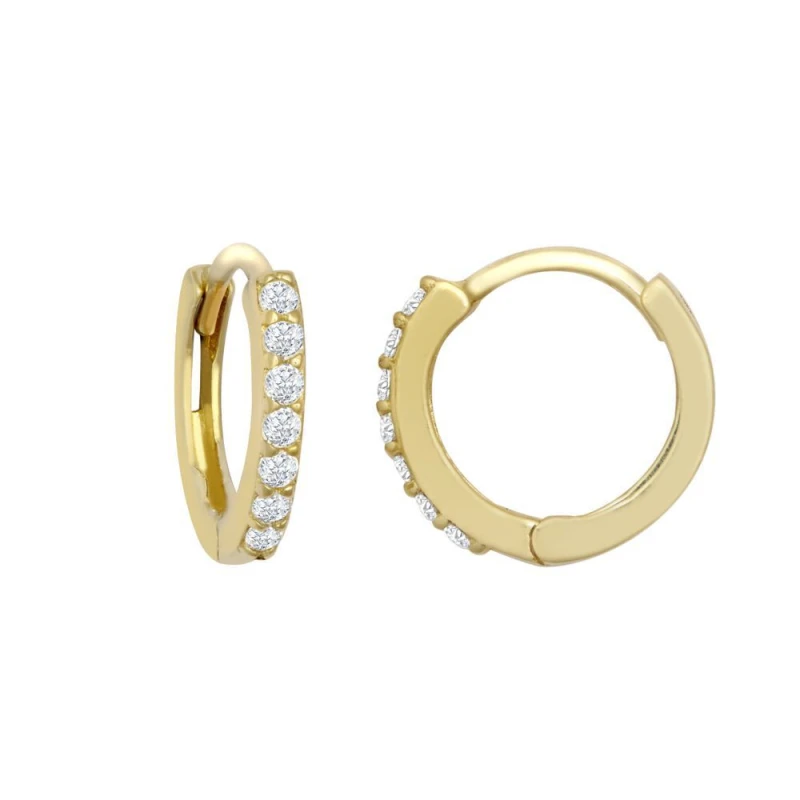 Image of Jewelco London 9ct Gold CZ 7 Stone Eternity Huggie Hoop Earrings, 10mm - JER812 Gold female