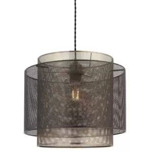 image of Hanging Ceiling Pendant Light 250mm Matt Black & Antique Brass Metal Mesh Shade