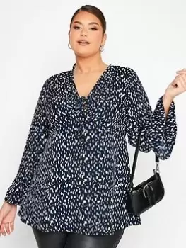Image of Yours Keyhole Blouse Mixed Spot - Blue, Size 18, Women