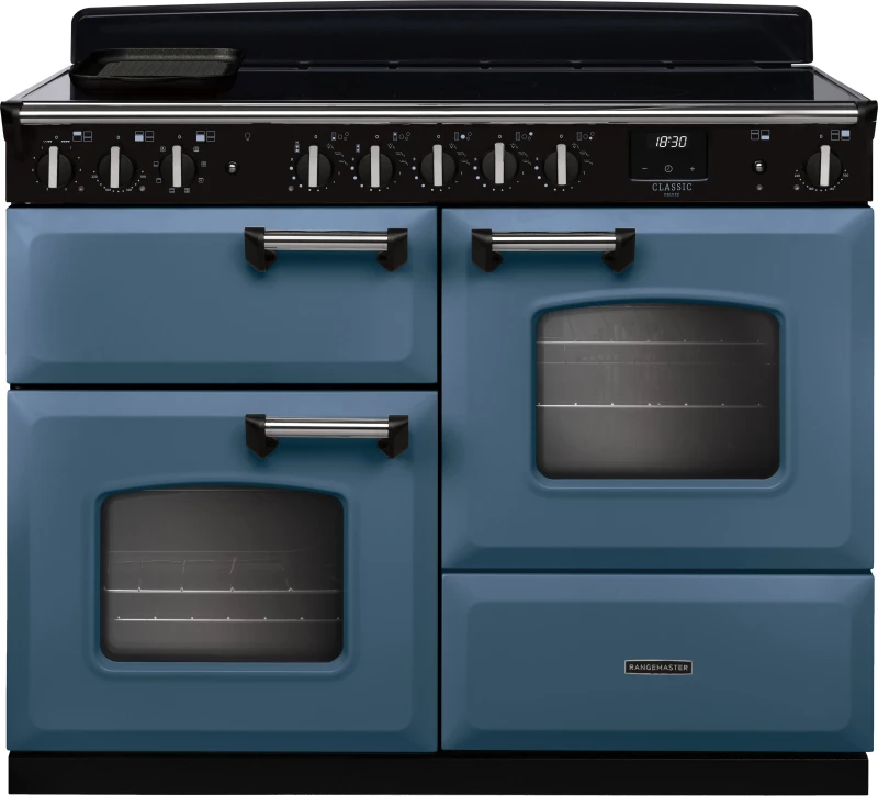 Image of Rangemaster CLDLO110EIPSTB/CM1 Classic Deluxe OC 110cm Induction Range Cooker Chrome Trim 14761 - STONE Blue CLDLO110EIPSTB/CM1
