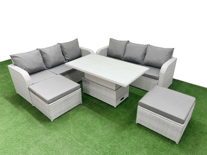 Image of Fimous Outdoor Garden Furniture Sets 8 Seater Wicker Rattan Furniture Sofa Sets with Adjustable Lifting Dining or Coffee Table high Back Lounge Sofa 2