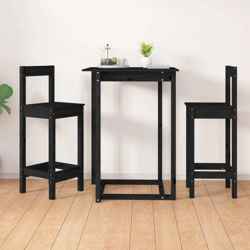 Image of vidaXL Bar Chairs 2 pcs Black 40x41.5x112cm Solid Wood Pine, Black 822146